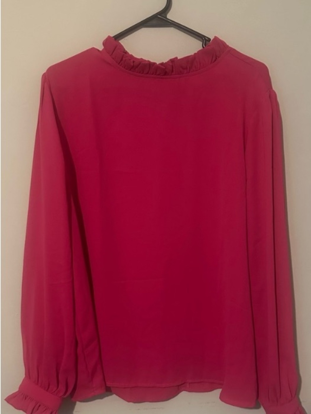 Women's Ruffle Neck Long Sleeve Blouse - Pink